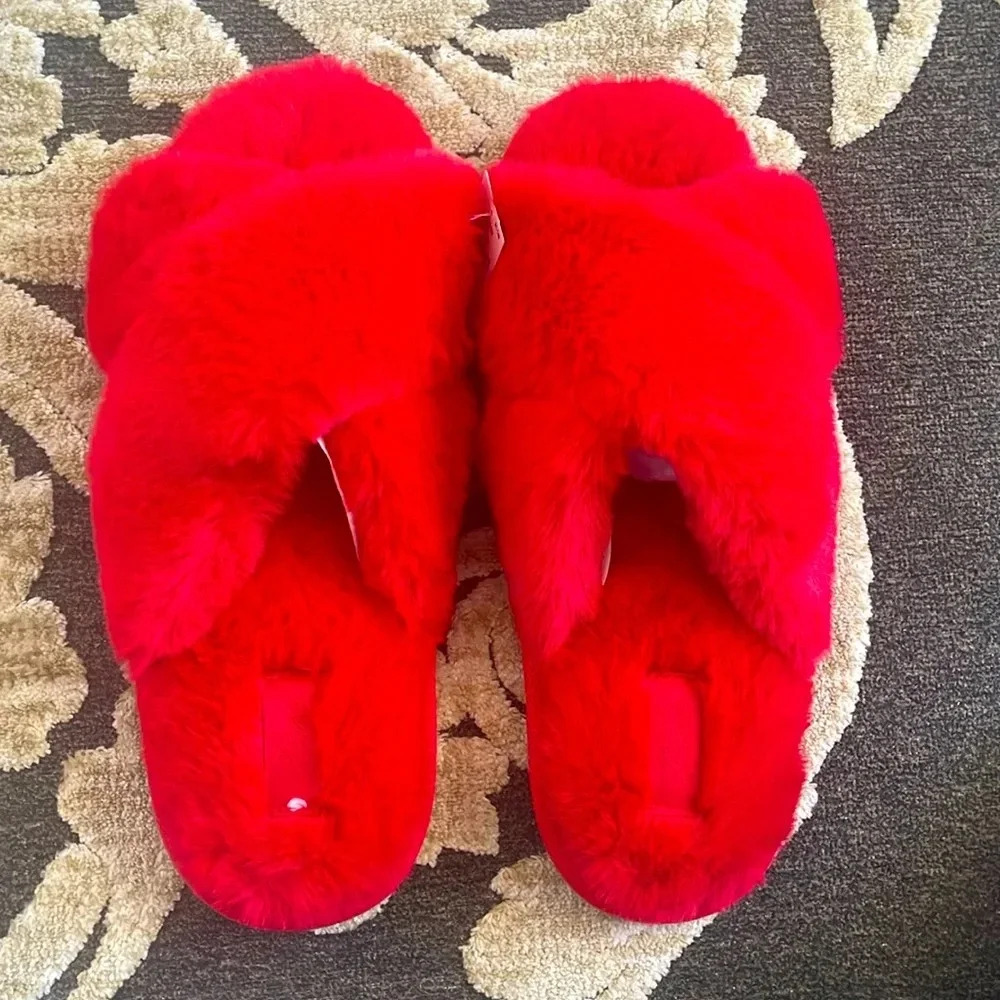 PINK Red Fuzzy Slippers